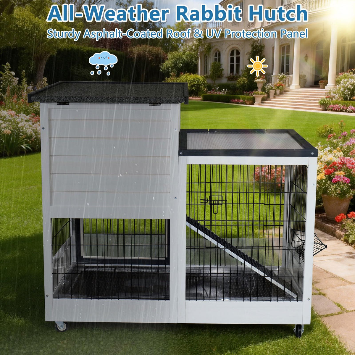 2-Story Indoor Outdoor Rabbit Hutch with Dual Trays R619