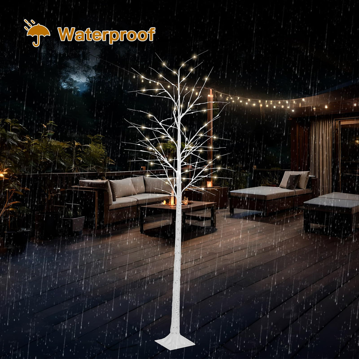 8FT Lighted Birch Tree with 150 LED Lights E676