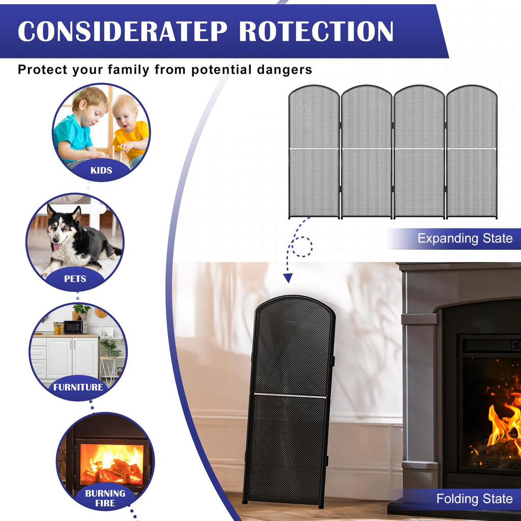 Black Metal Foldable 4-Panel Fireplace Screen B240
