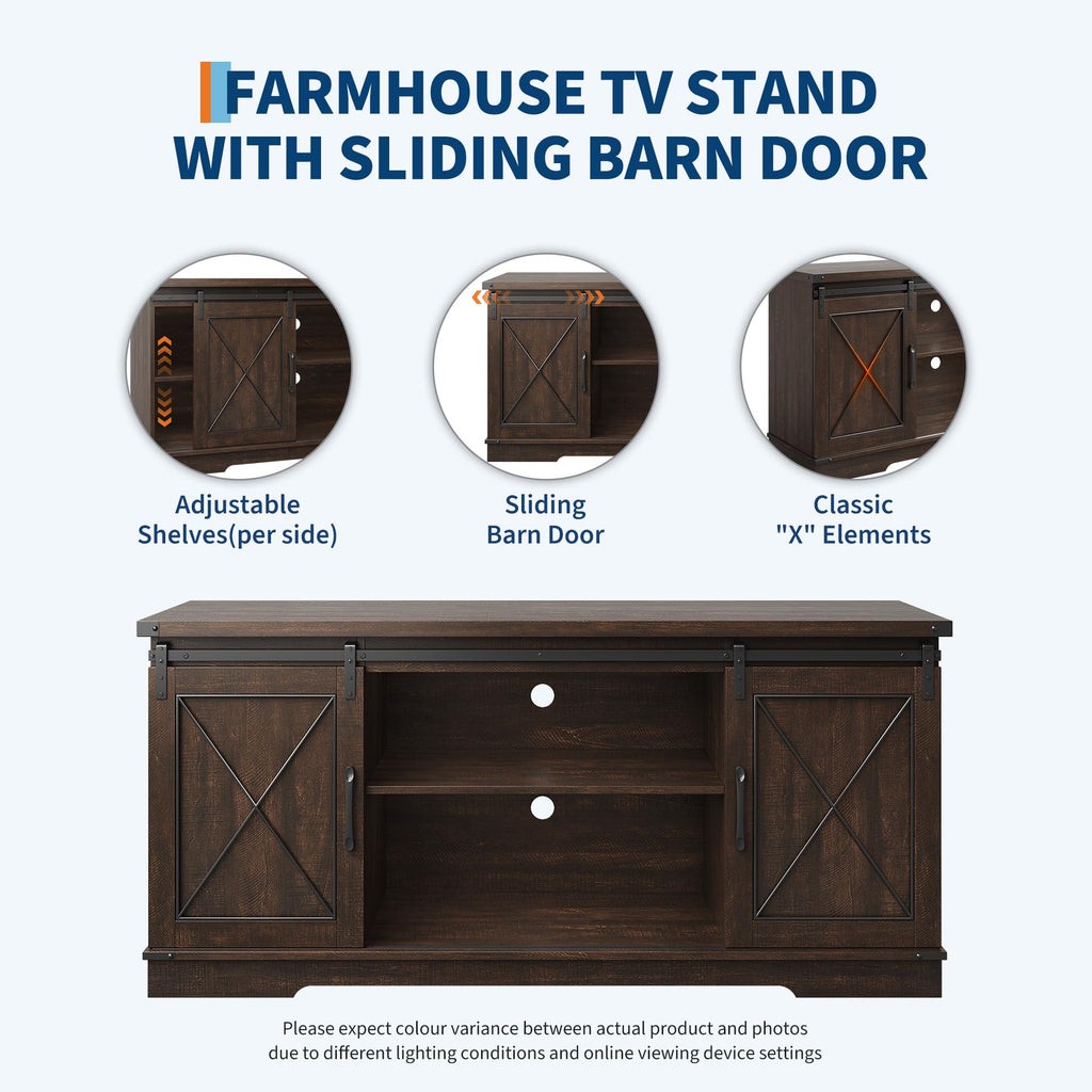 Farmhouse TV Stand with Sliding Barn Doors for 65 Inch TV T844