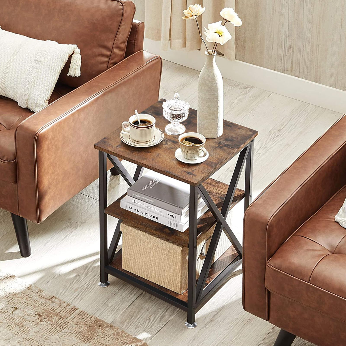 Square End Tables Set of 2 Rustic Brown S594682