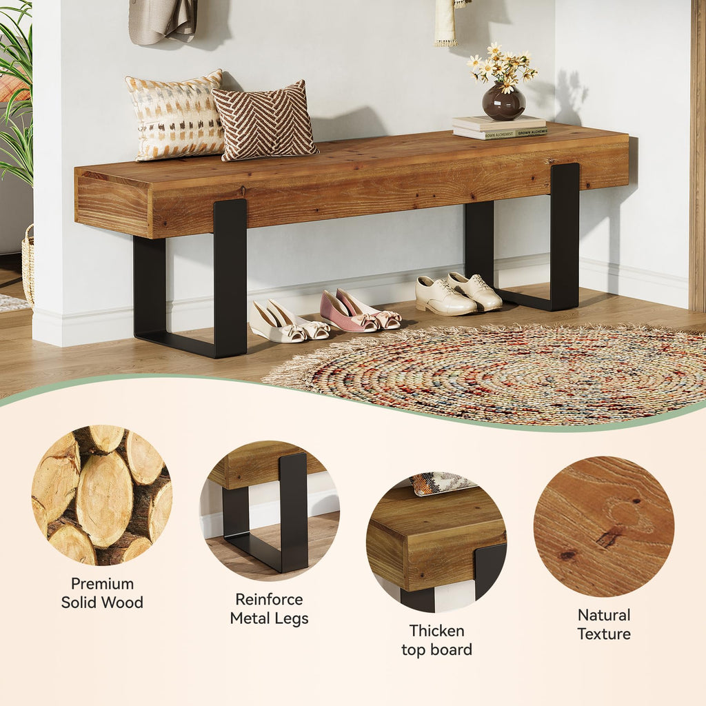 Solid Wooden Entryway Bench with Metal Legs H65300