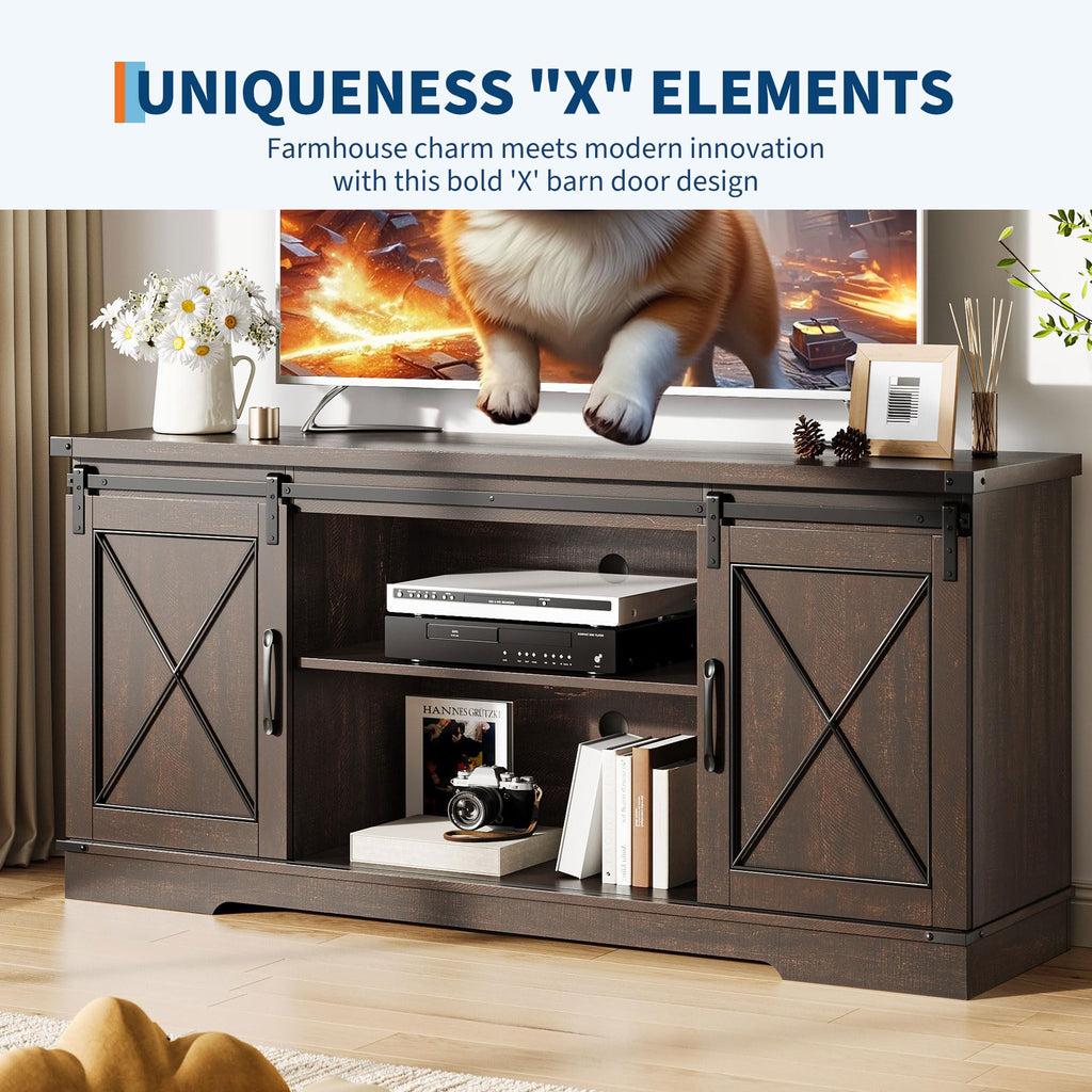 Farmhouse TV Stand with Sliding Barn Doors for 65 Inch TV T844