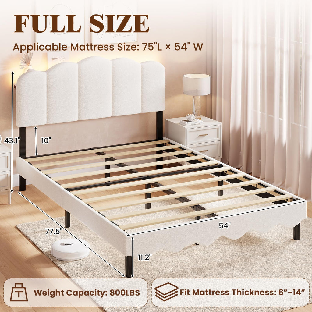 Beige Full Size Bed Frame with Storage Headboard U786