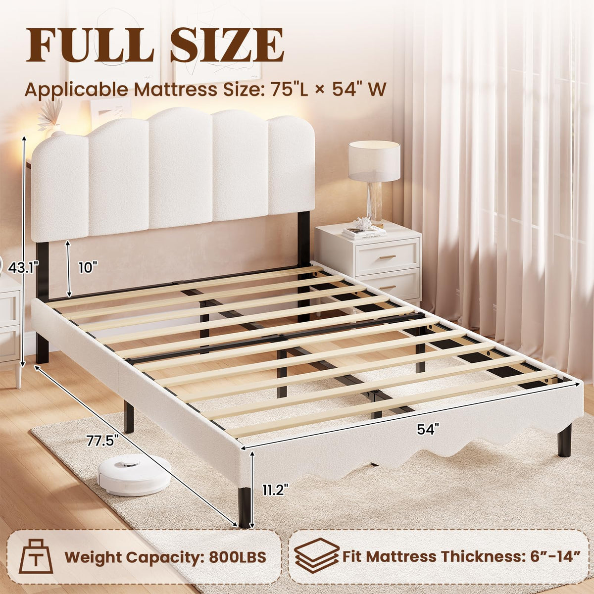 Beige Full Size Bed Frame with Storage Headboard U786
