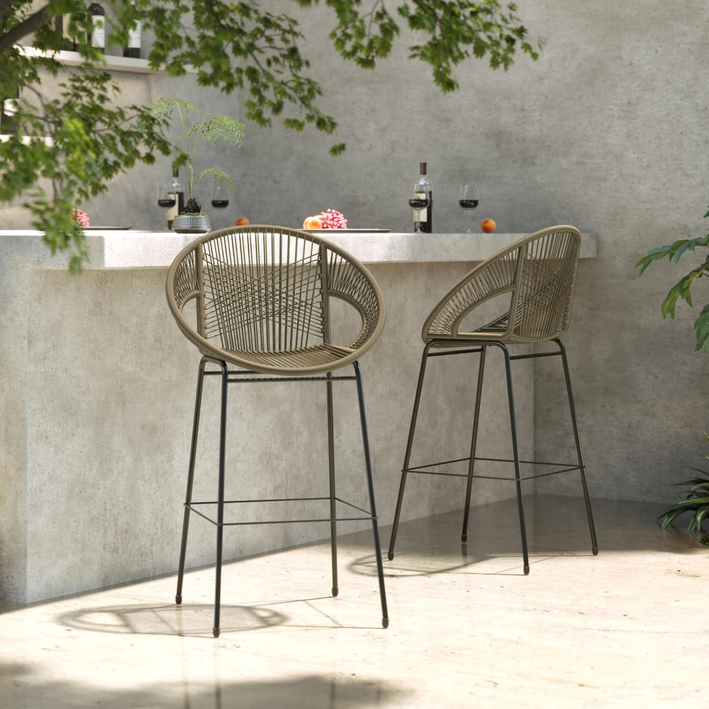 24" Height Metal Legs Faux Wicker Barstool Set of 2 O680951