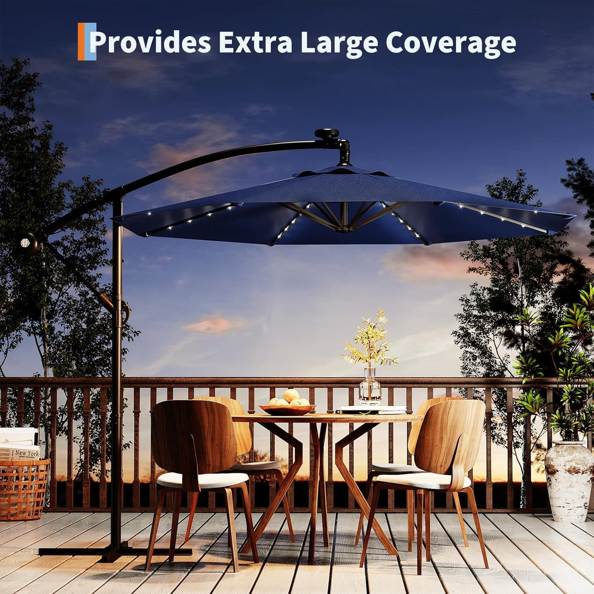 10FT Solar Lights Offset Patio Umbrella with Cross Base G1172