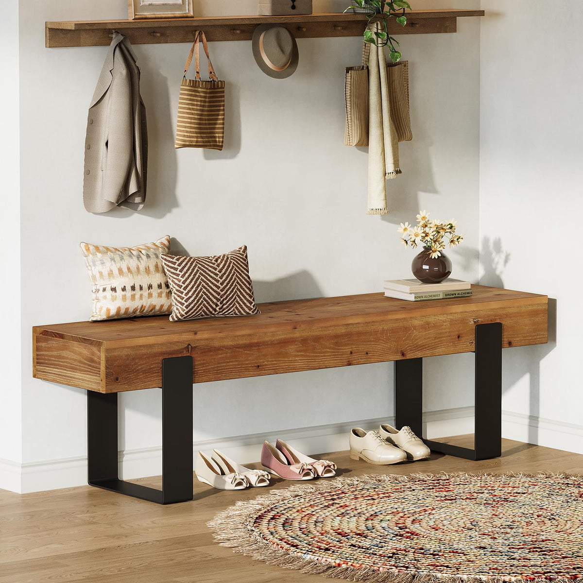 Solid Wooden Entryway Bench with Metal Legs H65300