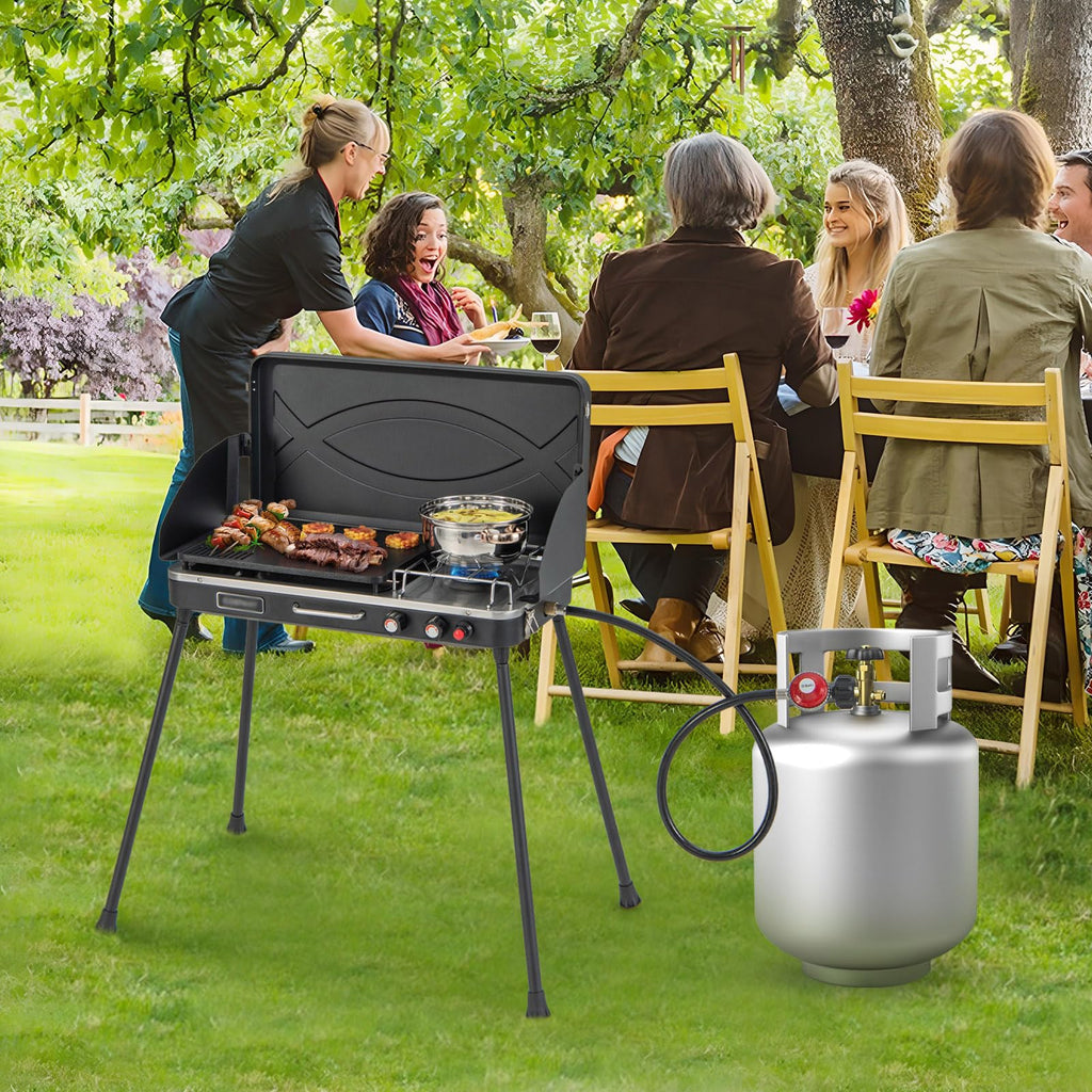2-Burner Camping Stove with Removable Leg Stand S658056