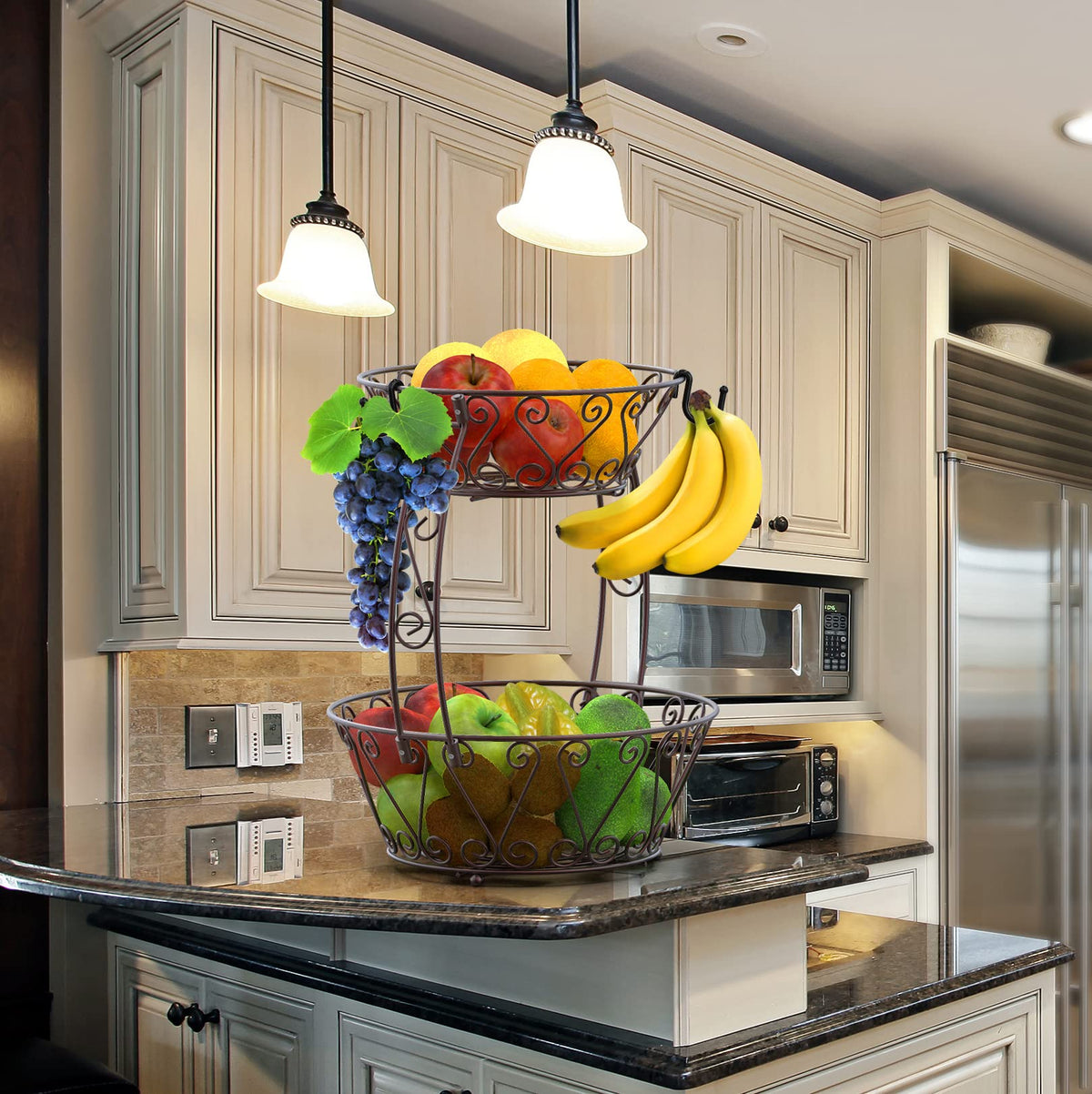 2-Tier Countertop Fruit Basket Bowl Storage E819865