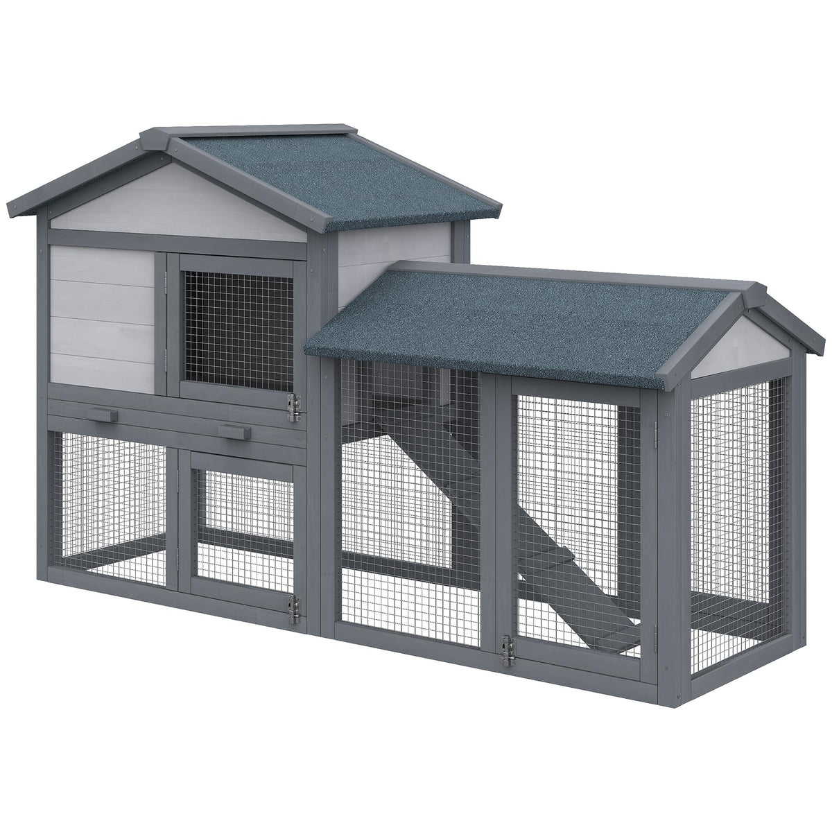 Wooden Rabbit Hutch with Ramp and Water-Resistant Roof M2248