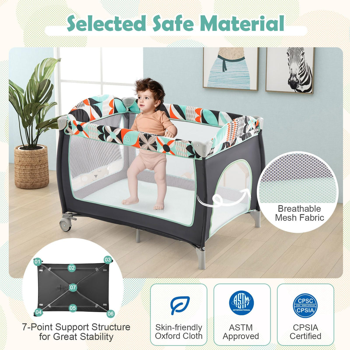 4 in 1 Portable Baby Crib Playpen with Bassinet C2126