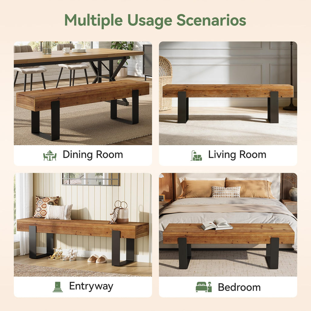 Solid Wooden Entryway Bench with Metal Legs H65300