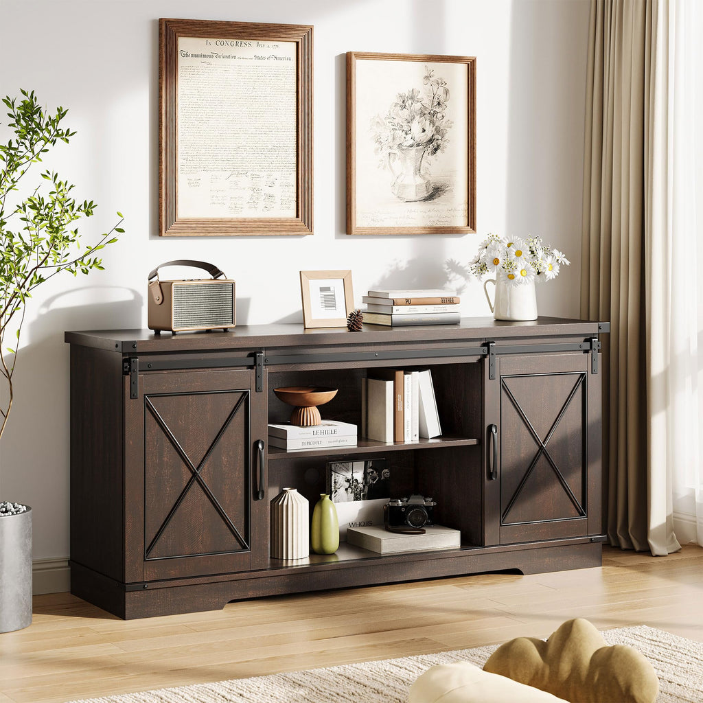 Farmhouse TV Stand with Sliding Barn Doors for 65 Inch TV T844