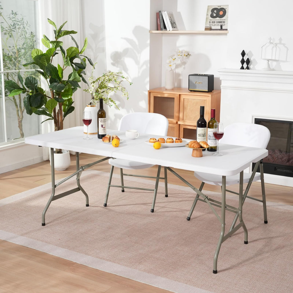 Folding Table 6ft Heavy-Duty 500lbs HDPE Steel White V222