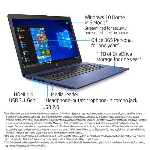 14-inch Laptop, Intel Celeron N4000, 4 GB RAM, 32 GB eMMC, Royal Blue W242