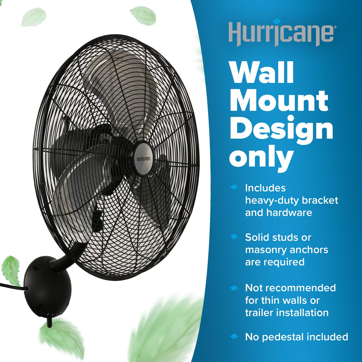 Black 20in 3 Speed Oscillating Wall Fan K911