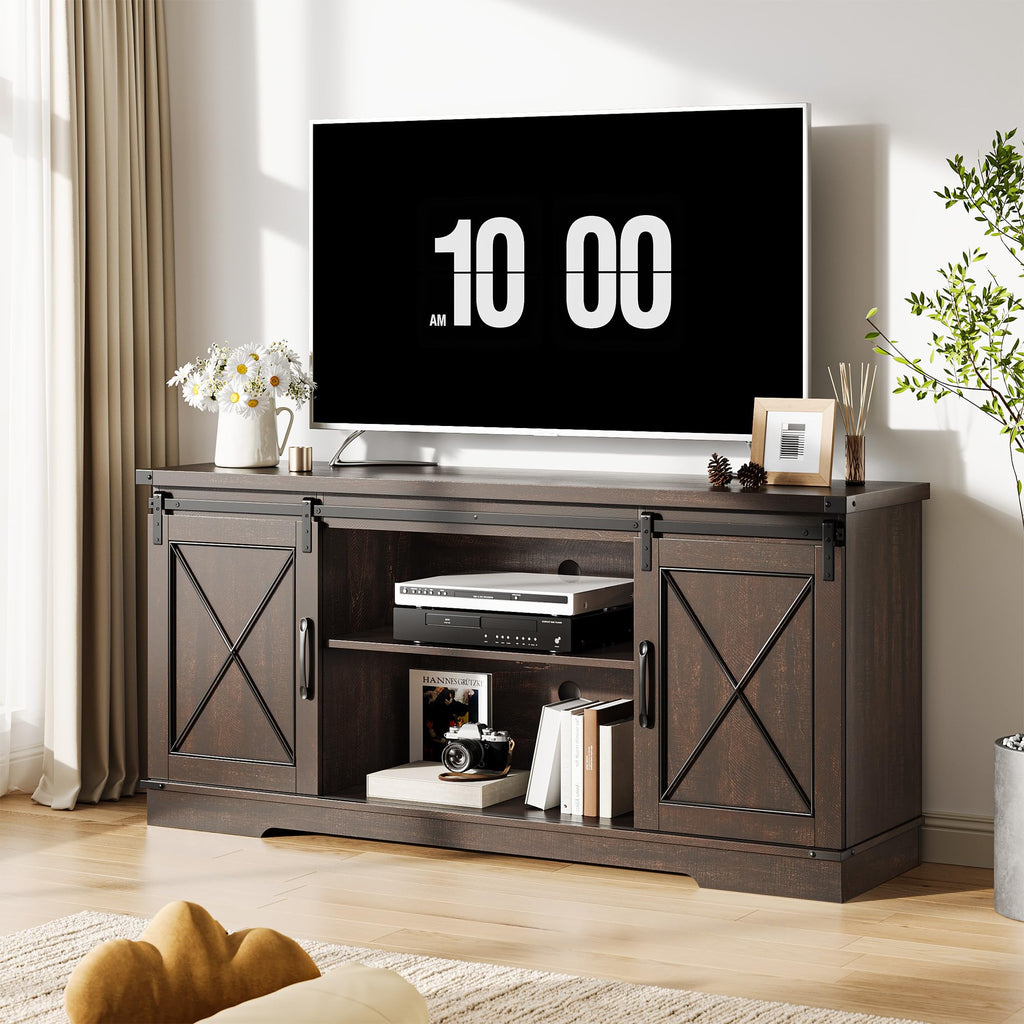Farmhouse TV Stand with Sliding Barn Doors for 65 Inch TV T844