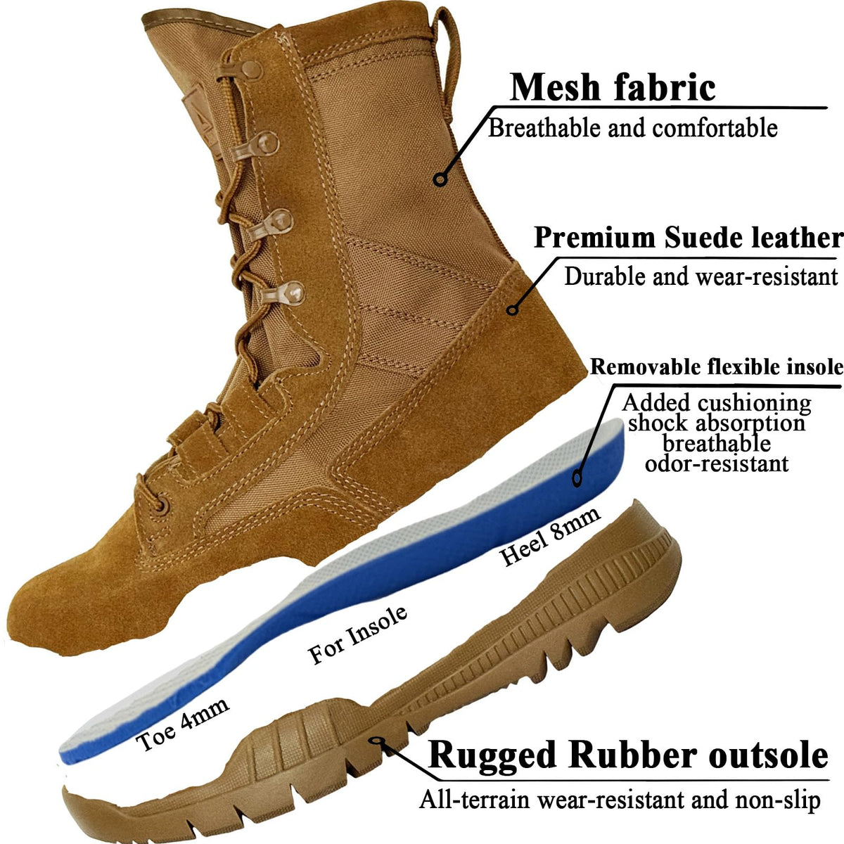 8 Inches Suede Leather Side Zipper Work Boots T93034