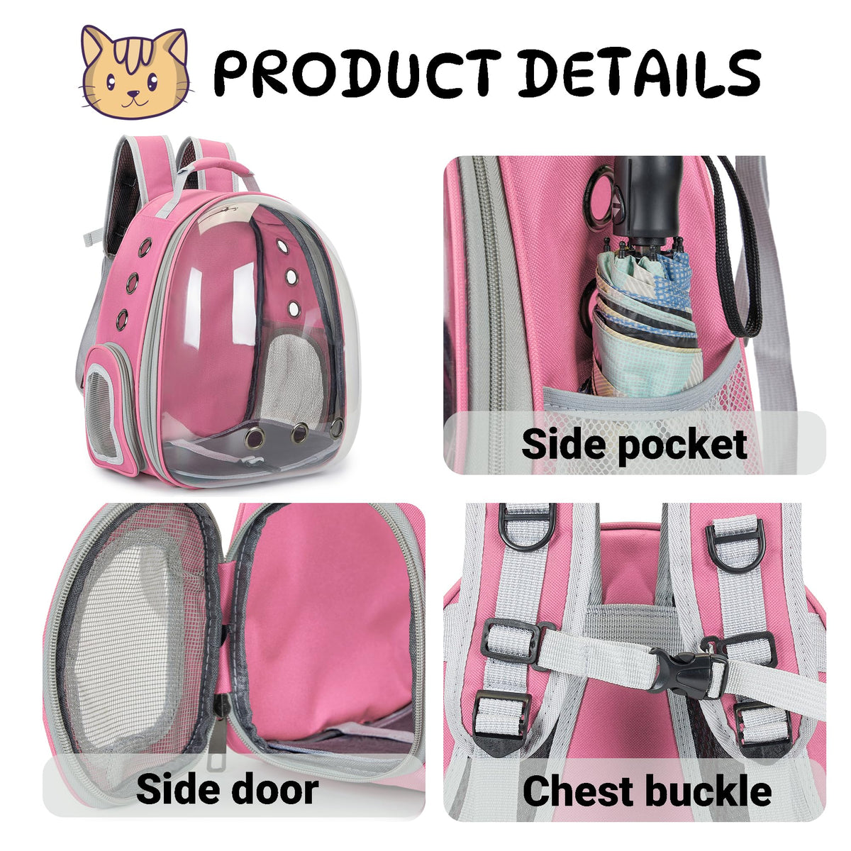 Cat Backpack Carrier Bubble Carrying Bag Pink H476153
