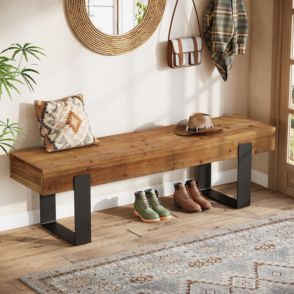 Solid Wooden Entryway Bench with Metal Legs H65300