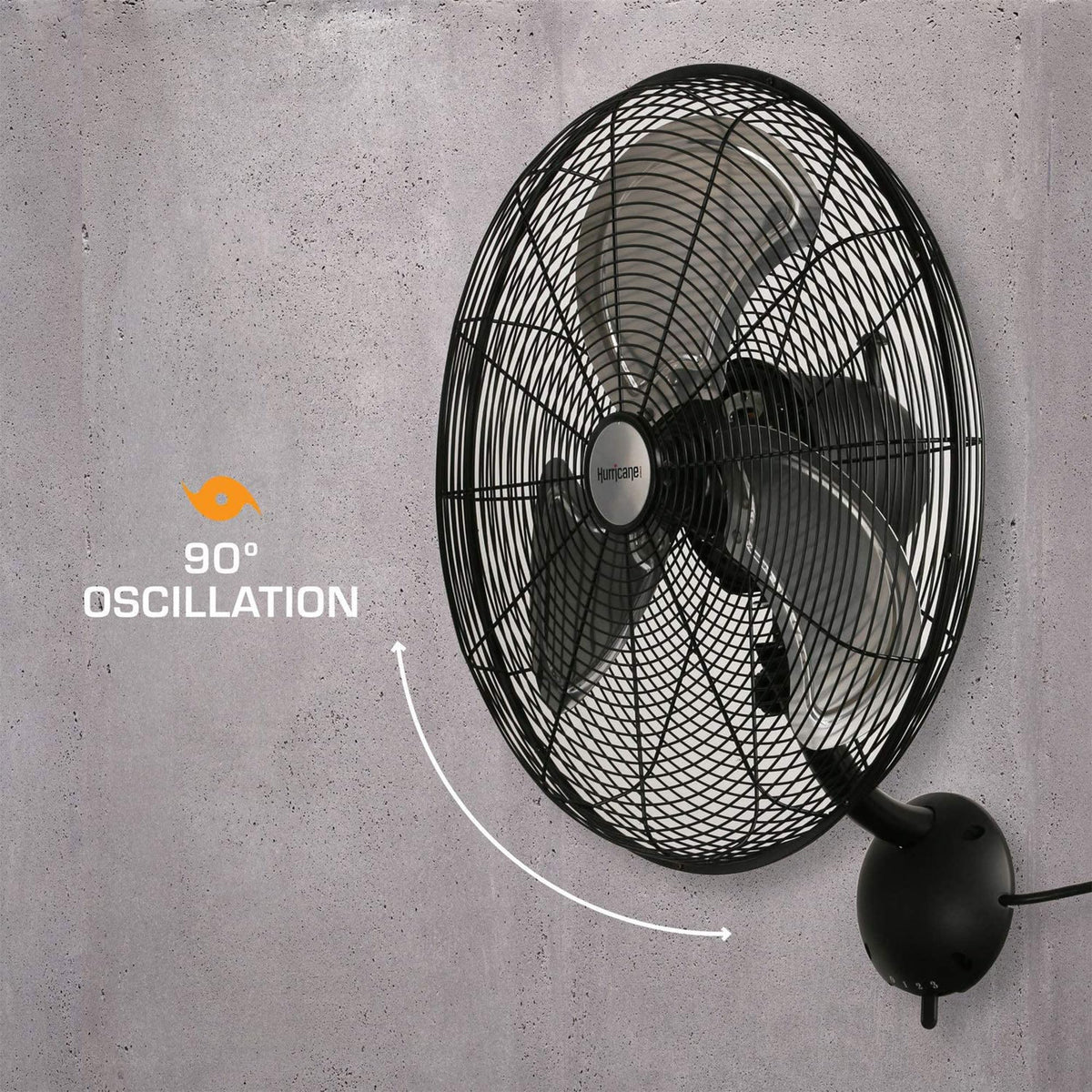 Black 20in 3 Speed Oscillating Wall Fan K911