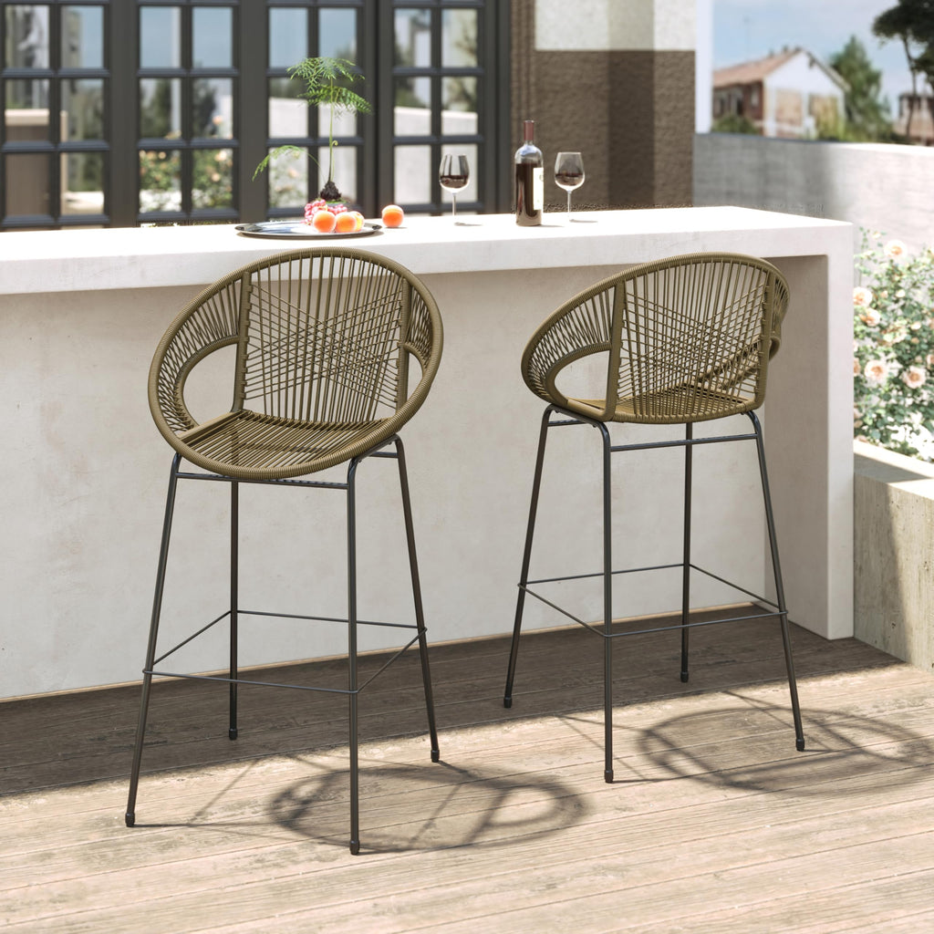 24" Height Metal Legs Faux Wicker Barstool Set of 2 O680951