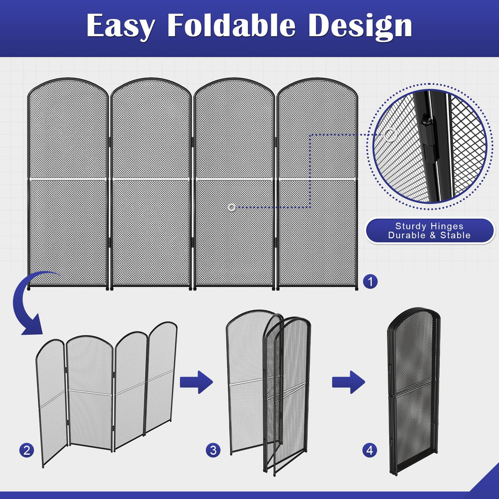 Black Metal Foldable 4-Panel Fireplace Screen B240