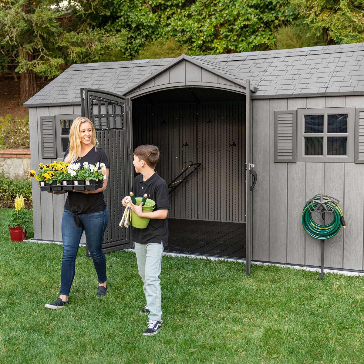 15 ft x 8 ft Gray Resin Outdoor Storage Shed M3499