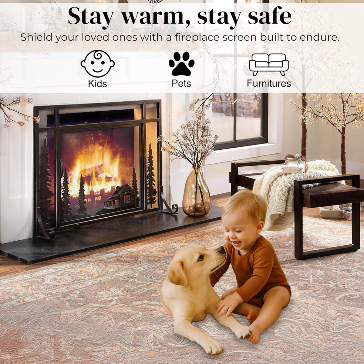 Black Metal Fireplace Screen S15660