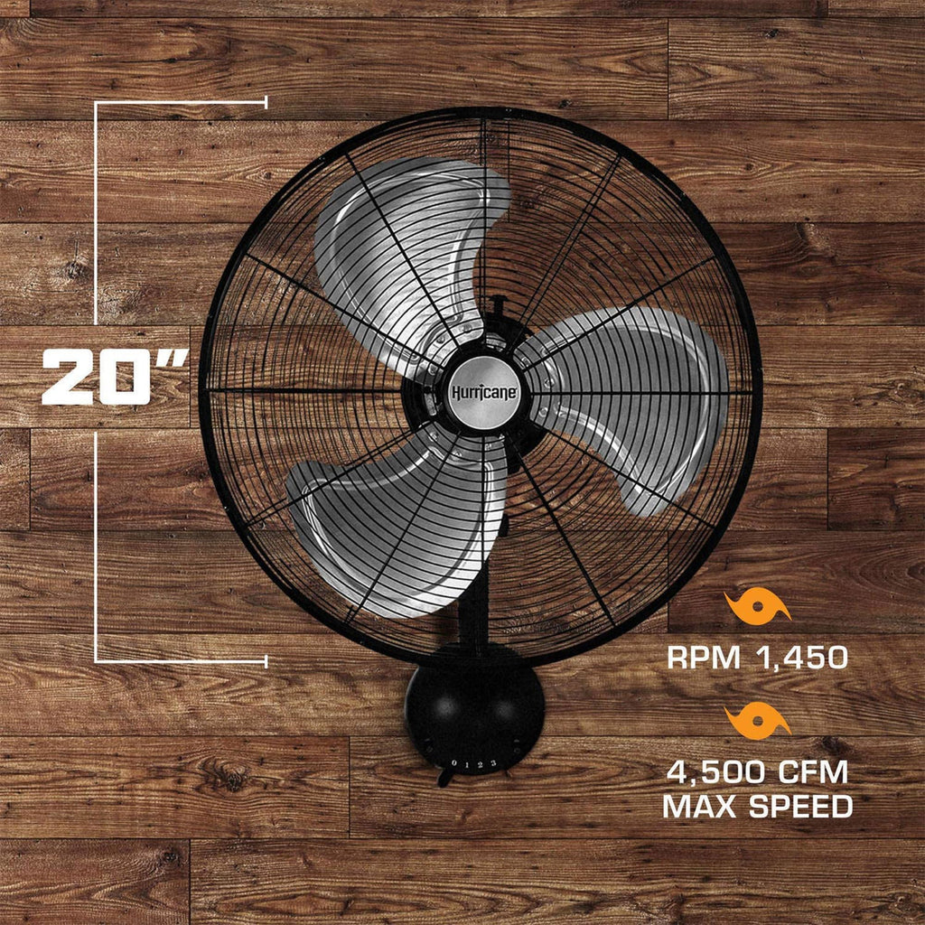 Black 20in 3 Speed Oscillating Wall Fan K911