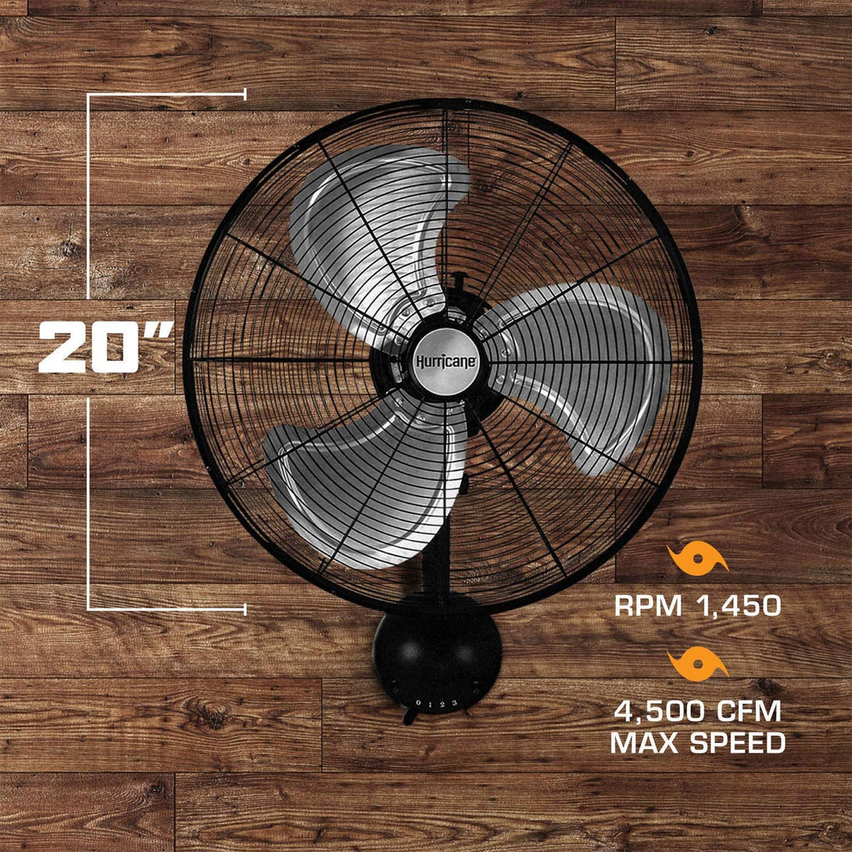 Black 20in 3 Speed Oscillating Wall Fan K911