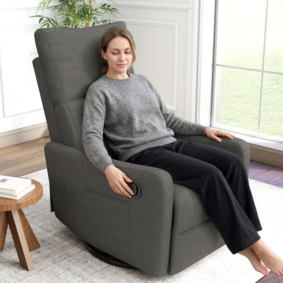 Dark Gray Swivel Rocker Recliner Chair E57336