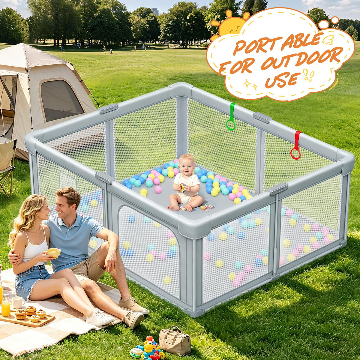 Foldable Baby Playpen with Mat 59"×71" K48060