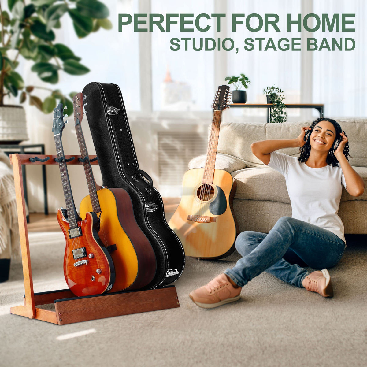 5 Holders Wooden Guitar Stand Floor Rack R7167