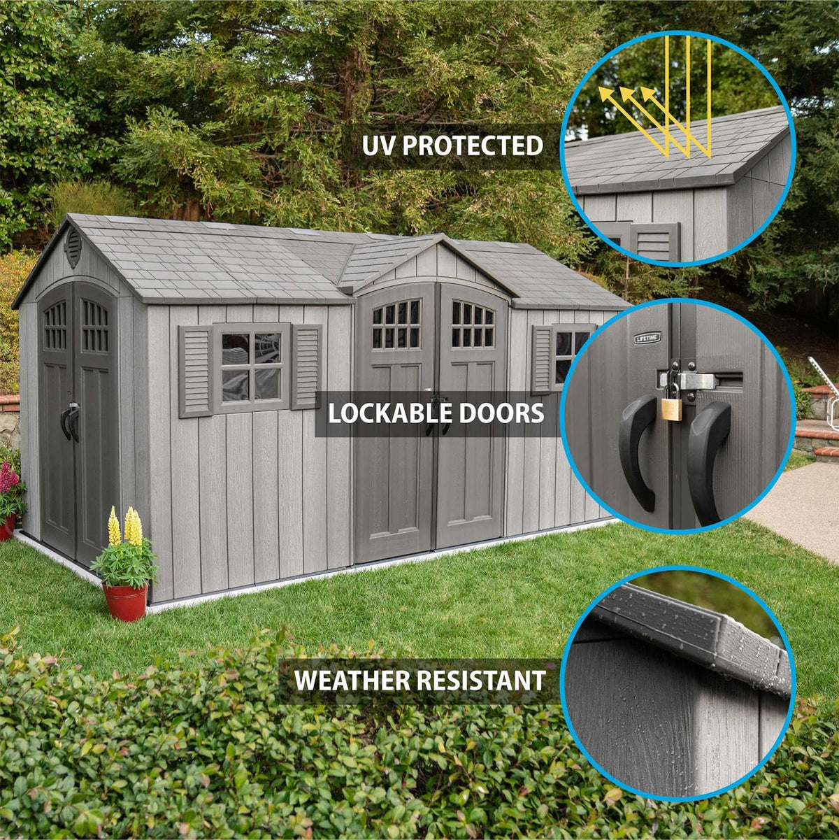 15 ft x 8 ft Gray Resin Outdoor Storage Shed M3499