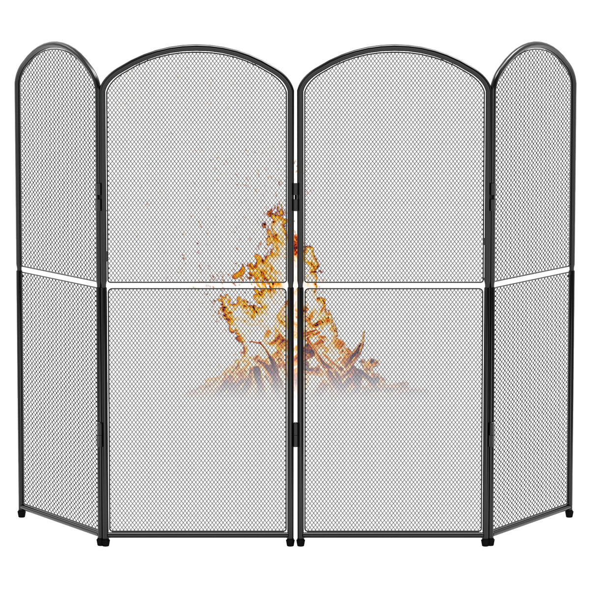 Black Metal Foldable 4-Panel Fireplace Screen B240