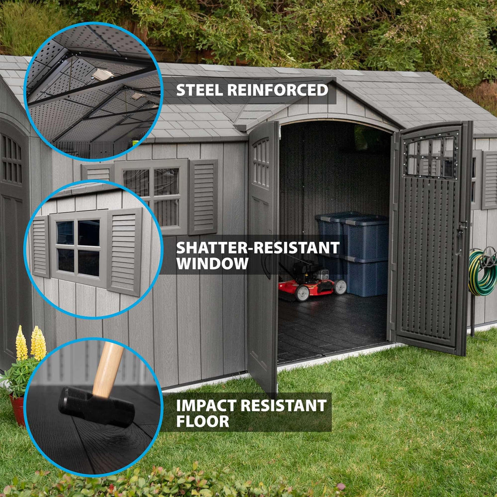 15 ft x 8 ft Gray Resin Outdoor Storage Shed M3499